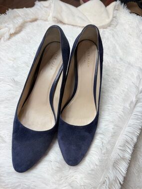 Cole Haan Navy Suede Pointed-Toe Pumps